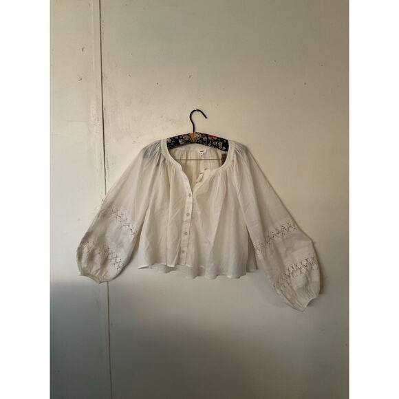 Aerie Natural Crochet Button Shirt Women’s S Boho Peasant Blouse Lace Ruffle - Picture 9 of 13